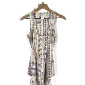 Semi-Sheer 90s Racerback Sleeveless Tank Blouse–Cream/Red/Blue Floral Size Small